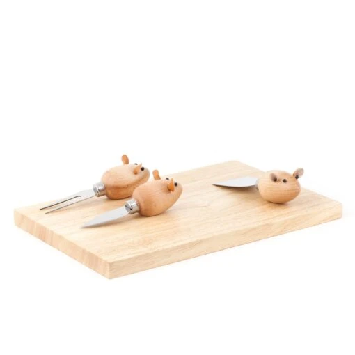 KIKKERLAND Cheese Board And 3 Mouse Knives