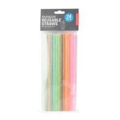 KIKKERLAND Rainbow Reusable Straws 8 Inch -Handy Home CU241 Rainbow Reusable Straws 8in PKG