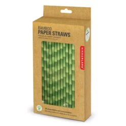 KIKKERLAND Paper Straws + Bamboo 144 Per Box -Handy Home CU75 BAMBOO STRAWS PackRender